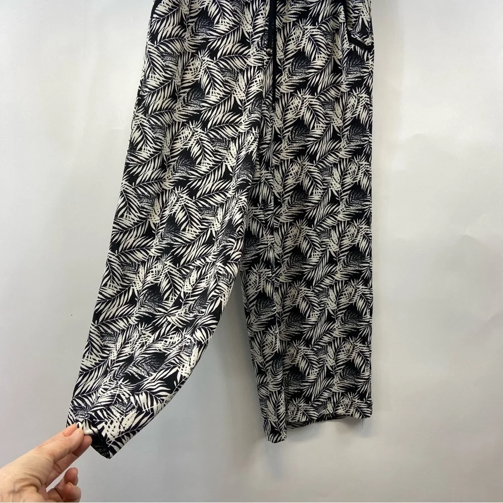 Max Studio Black White Elastic Waist Wide Leg Palazzo Pants, M